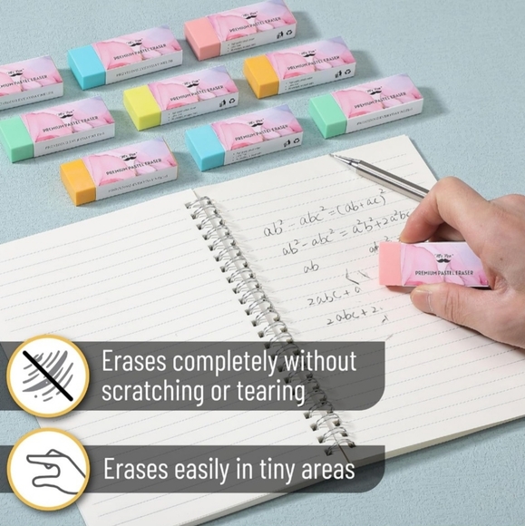 Sealed 10 Pack Mr. Pen Premium Pastel Erasers/ Pencil Erasers In Bright Colors. - Picture 2 of 11